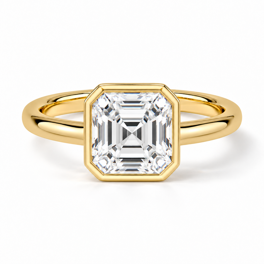 Asscher Bezel-Verlobungsring aus Gelbgold mit Labordiamant
