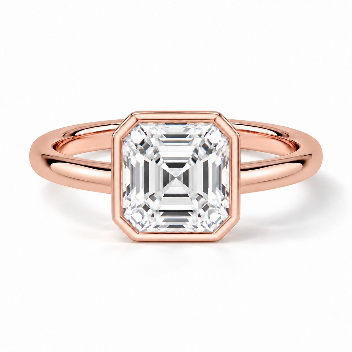 Asscher Bezel-Verlobungsring aus Roségold mit Labordiamant