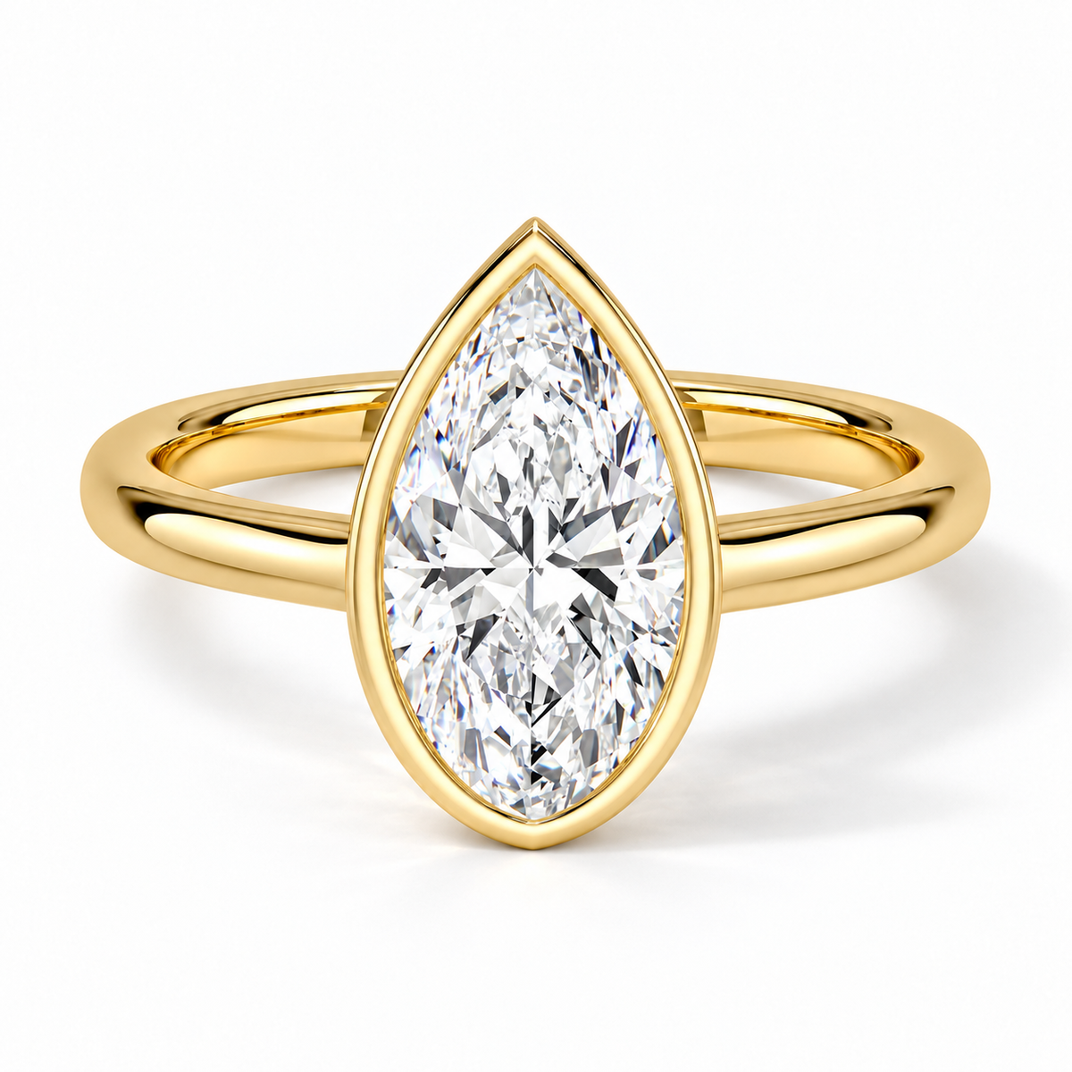 Tropfen Bezel-Verlobungsring aus Gelbgold mit Labordiamant