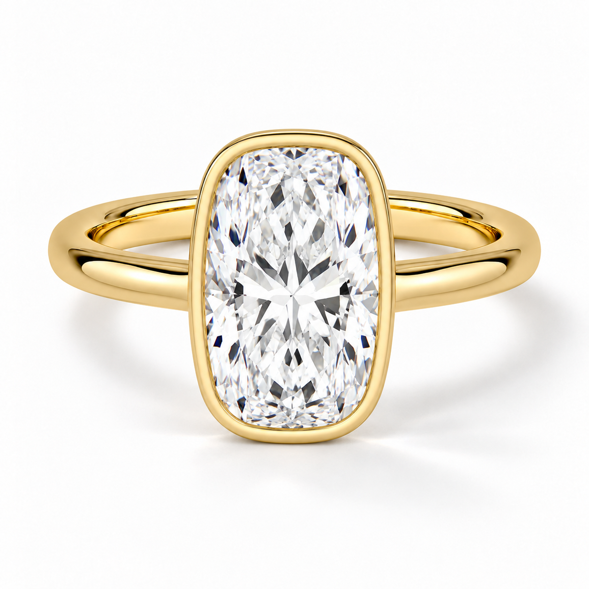 Cushion Bezel-Verlobungsring aus Gelbgold mit Labordiamant