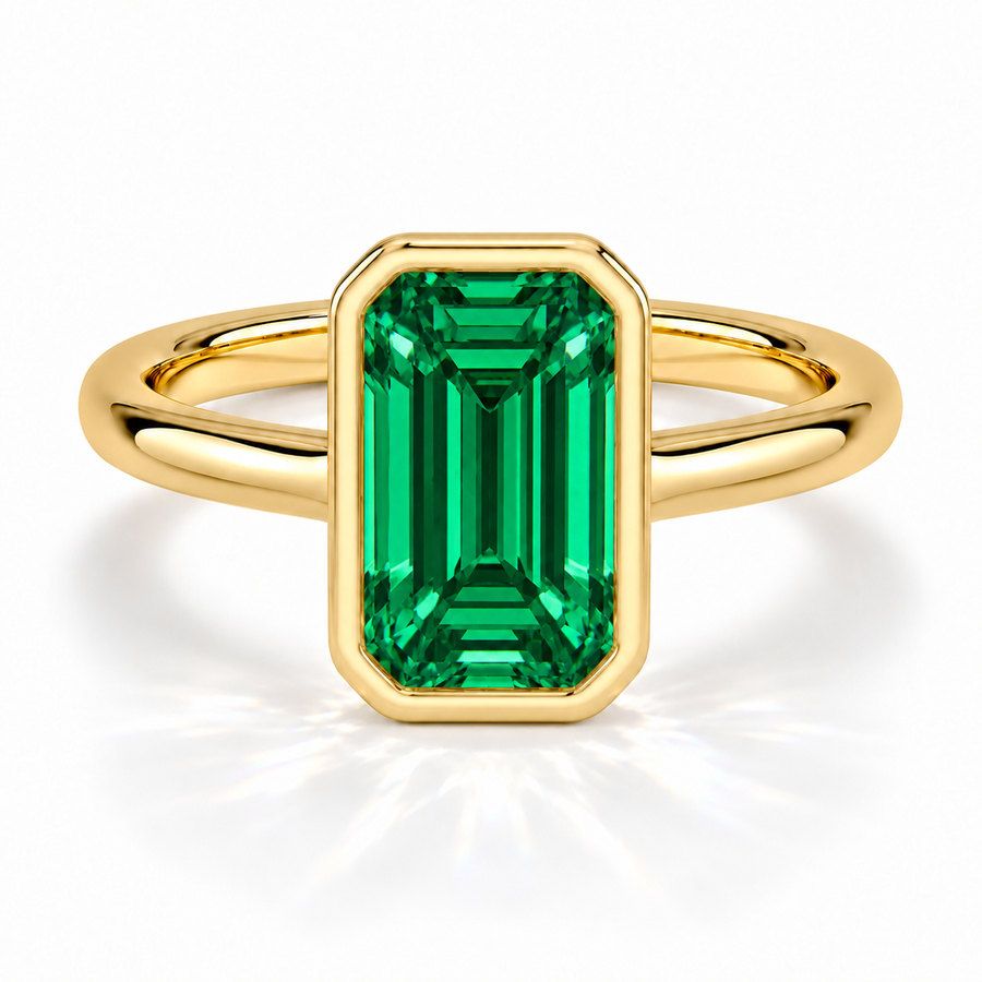 Gia – Emerald Bezel Verlobungsring | Laborgezüchteter Smaragd, Rubin oder Saphir