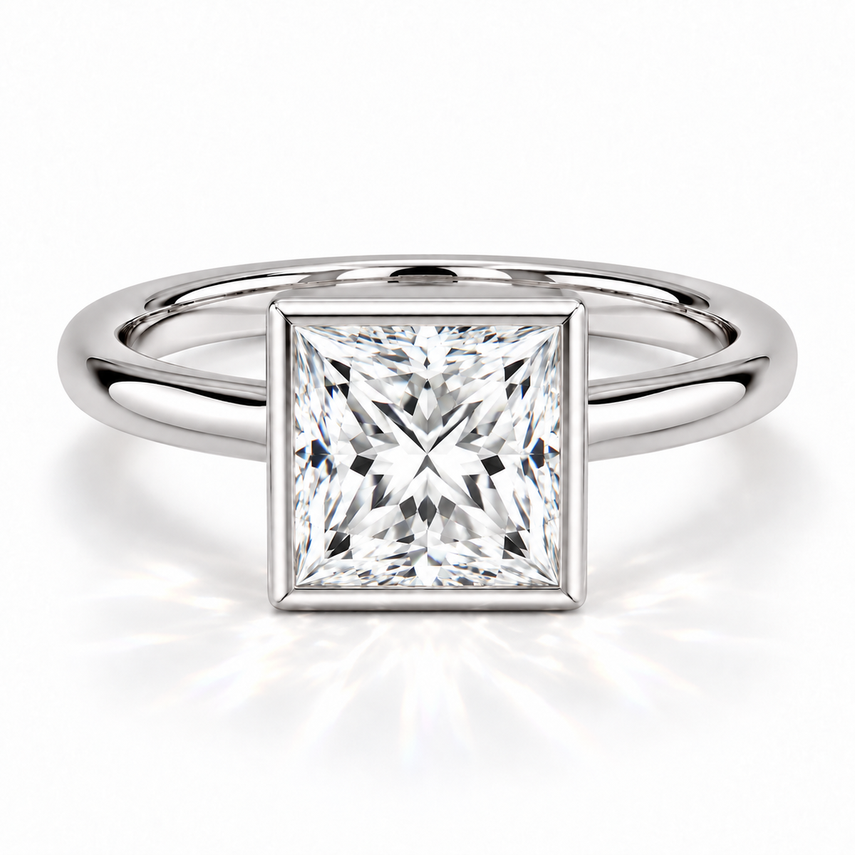 Princess-Cut Bezel-Verlobungsring aus Weißgold mit Labordiamant
