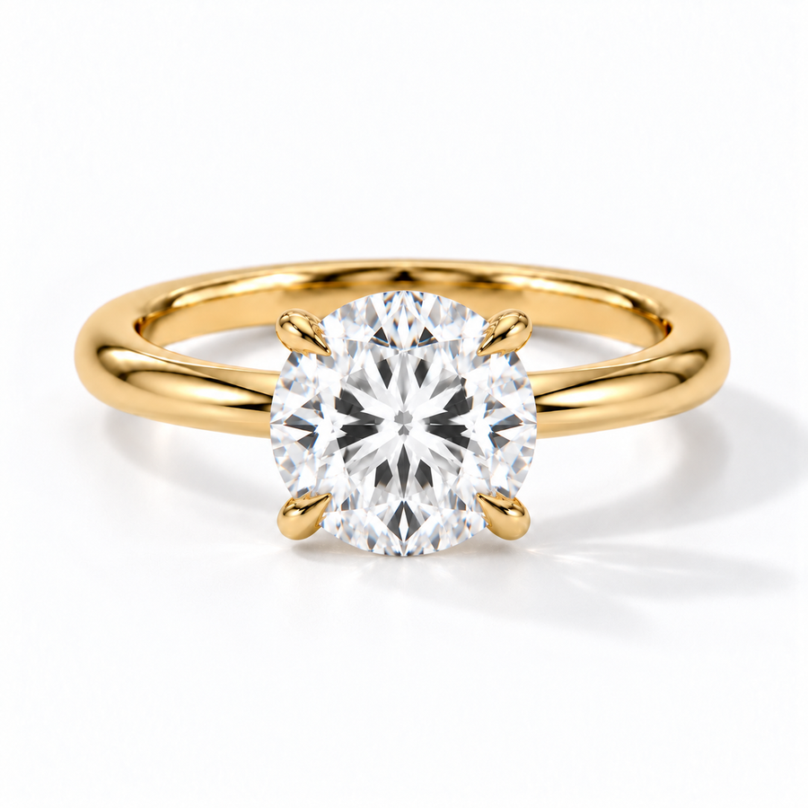 Runder Verlobungsring aus Gelbgold mit Labordiamant und Tulpenfassung