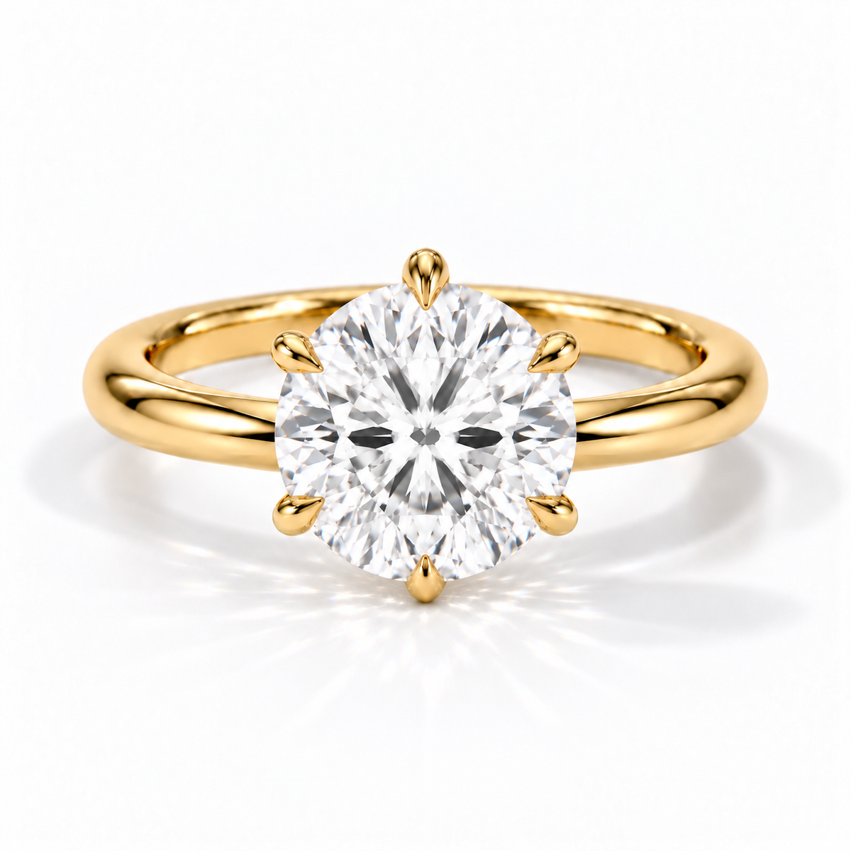Runder Verlobungsring aus Gelbgold mit Labordiamant und Tulpenfassung