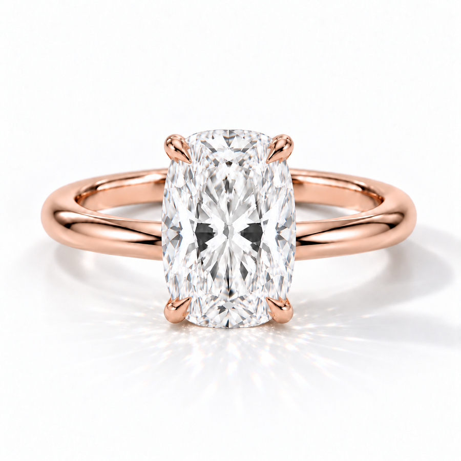 Cushion Verlobungsring aus Roségold mit Labordiamant und Tulpenfassung