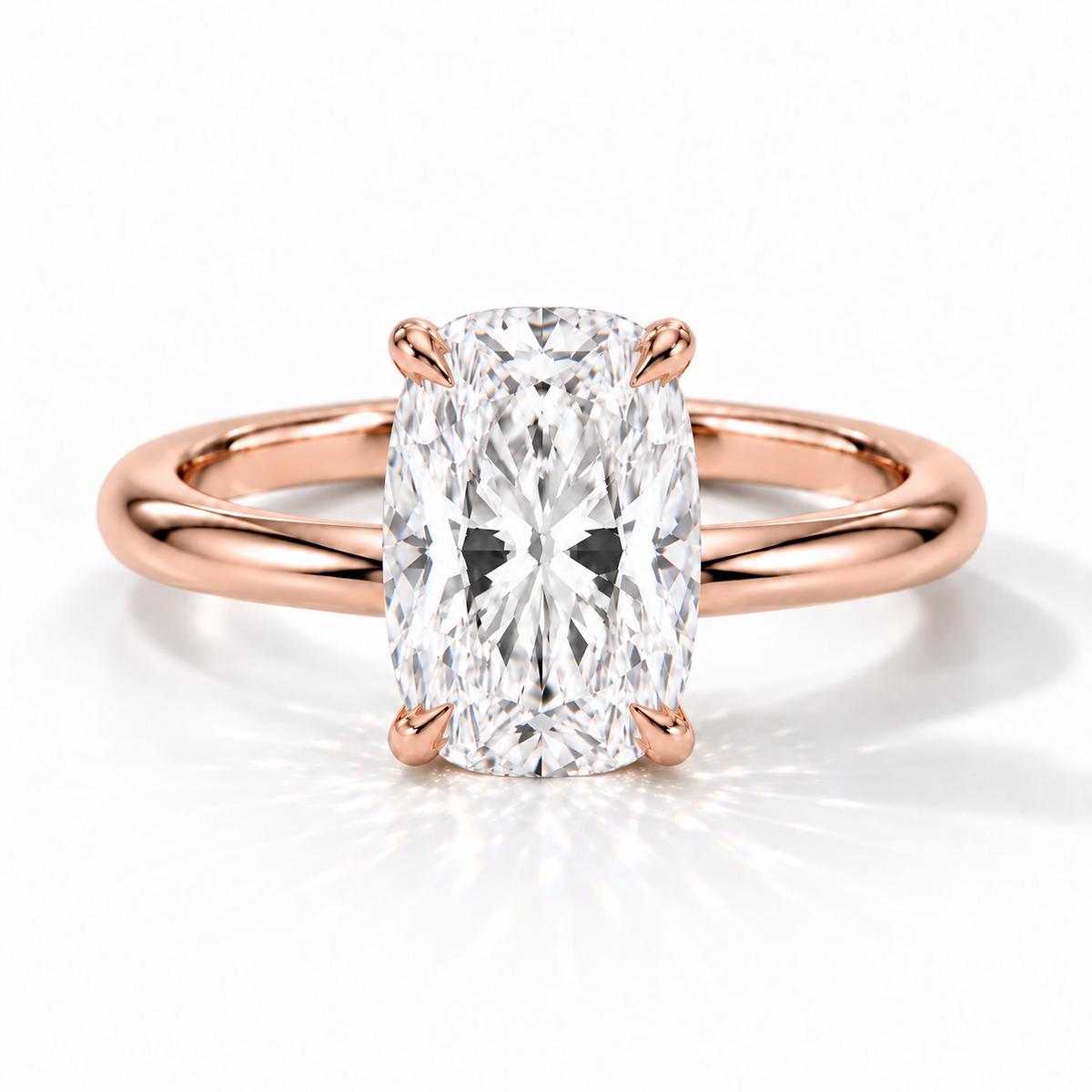 Cushion Verlobungsring aus Roségold mit Labordiamant und Tulpenfassung