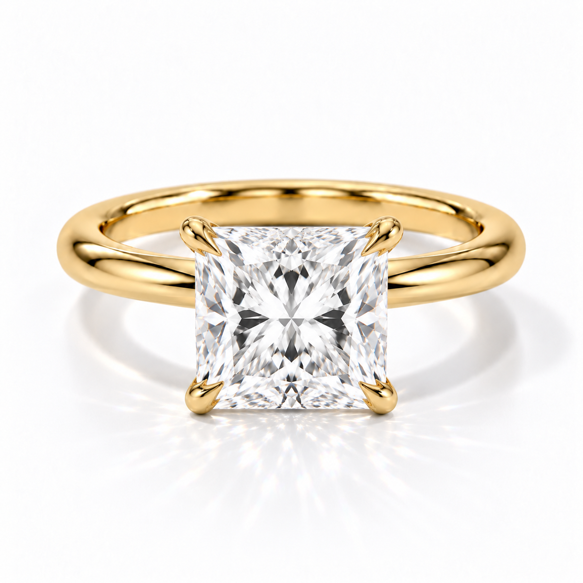 Princess-Cut Verlobungsring aus Gelbgold mit Labordiamant und Tulpenfassung