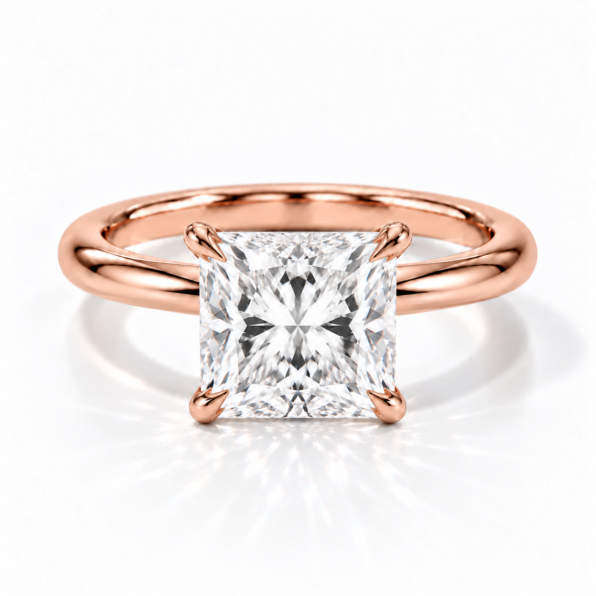 Princess-Cut Verlobungsring aus Roségold mit Labordiamant und Tulpenfassung