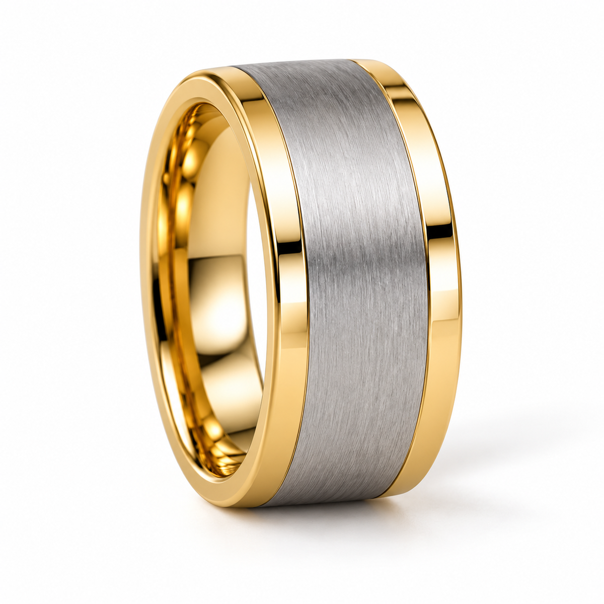 Konstantin Herren-Ehering Bicolor Gelbgold und Weißgold – gegenüberliegende Ansicht auf weißem Hintergrund