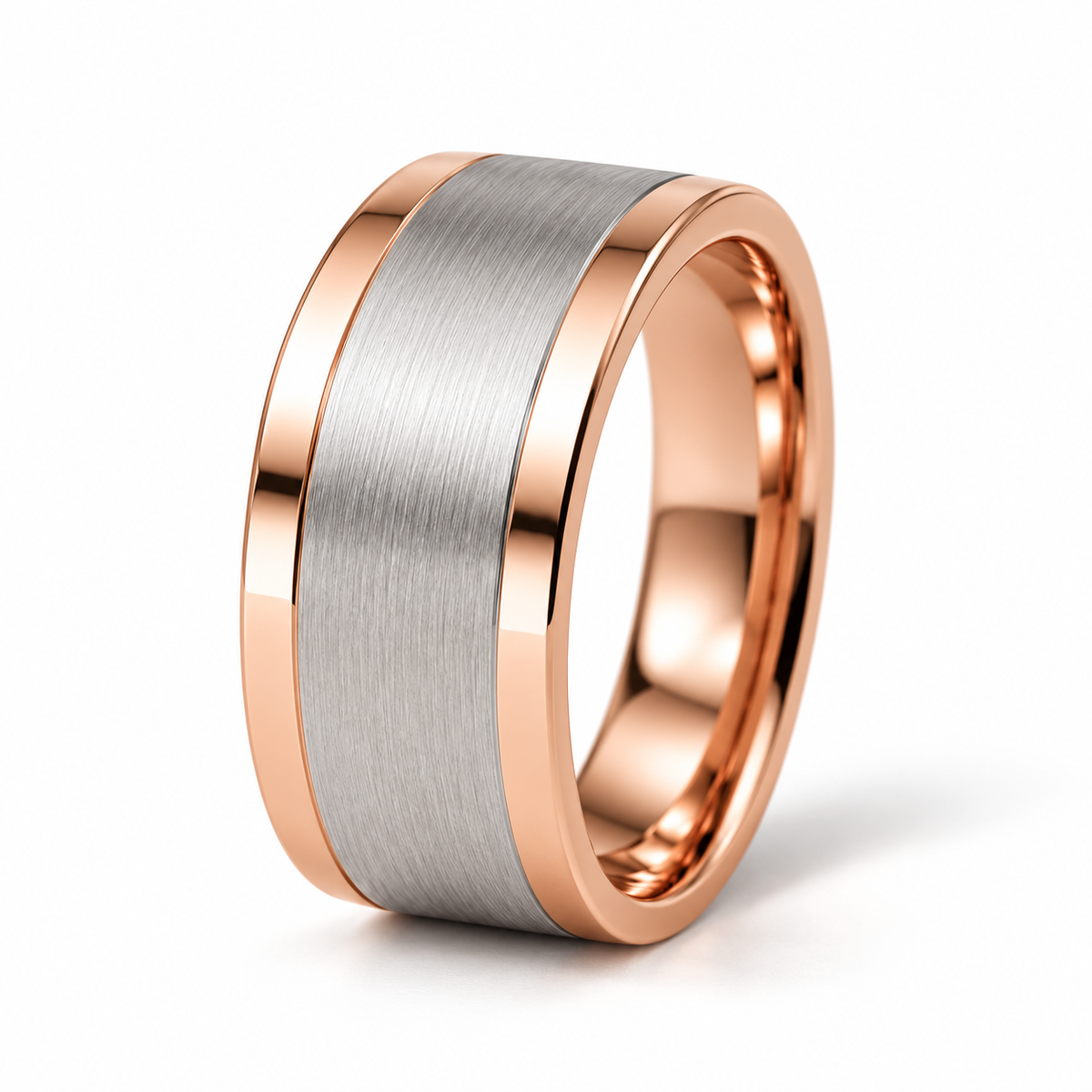 Konstantin Herren-Ehering Bicolor Roségold und Weißgold – Dreiviertelansicht auf weißem Hintergrund