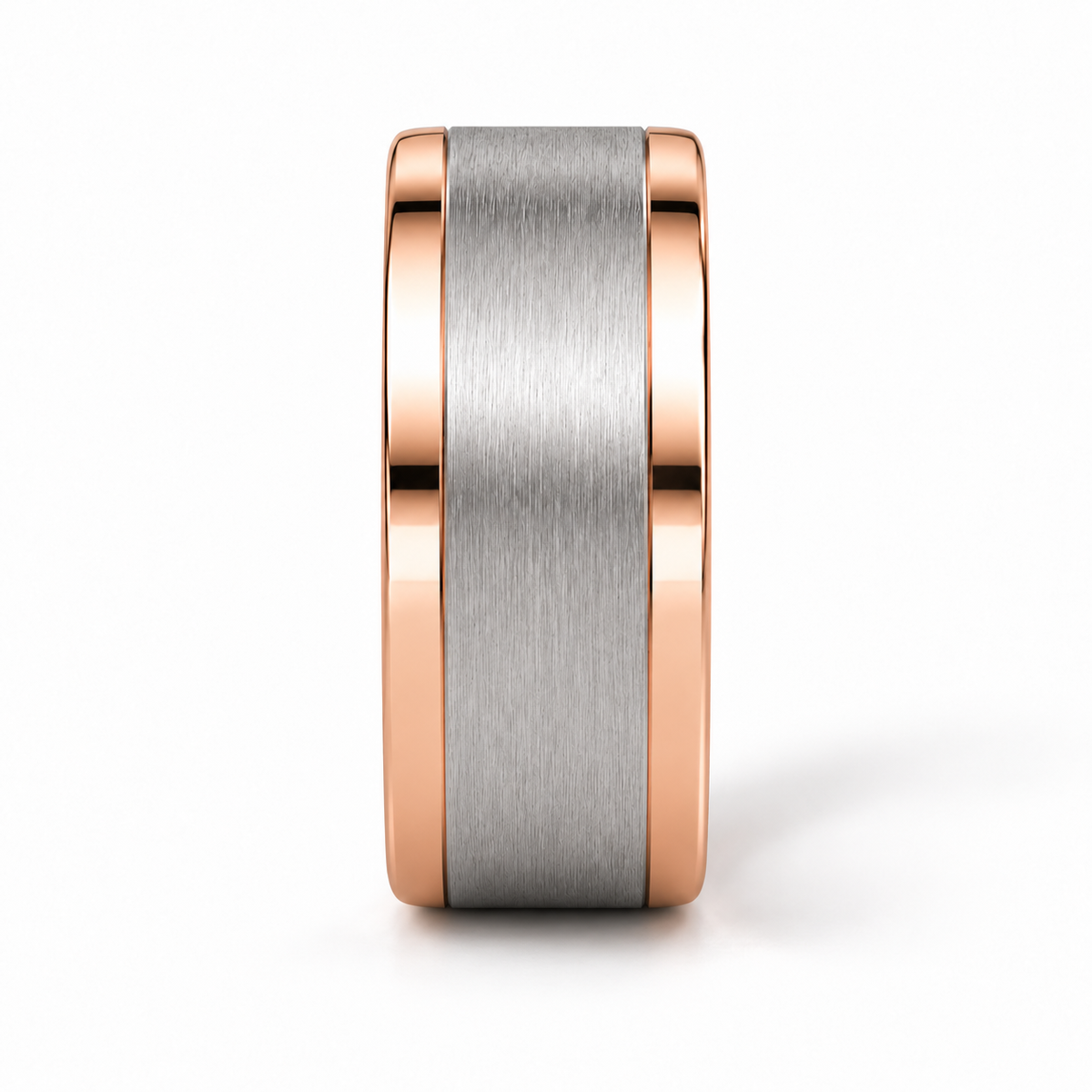 Konstantin Herren-Ehering Bicolor Roségold und Weißgold – Seitenprofil auf weißem Hintergrund