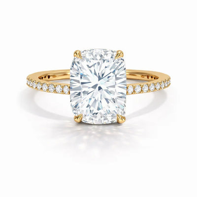 Radiant-Verlobungsring aus Gelbgold mit Pavé-Ringschiene