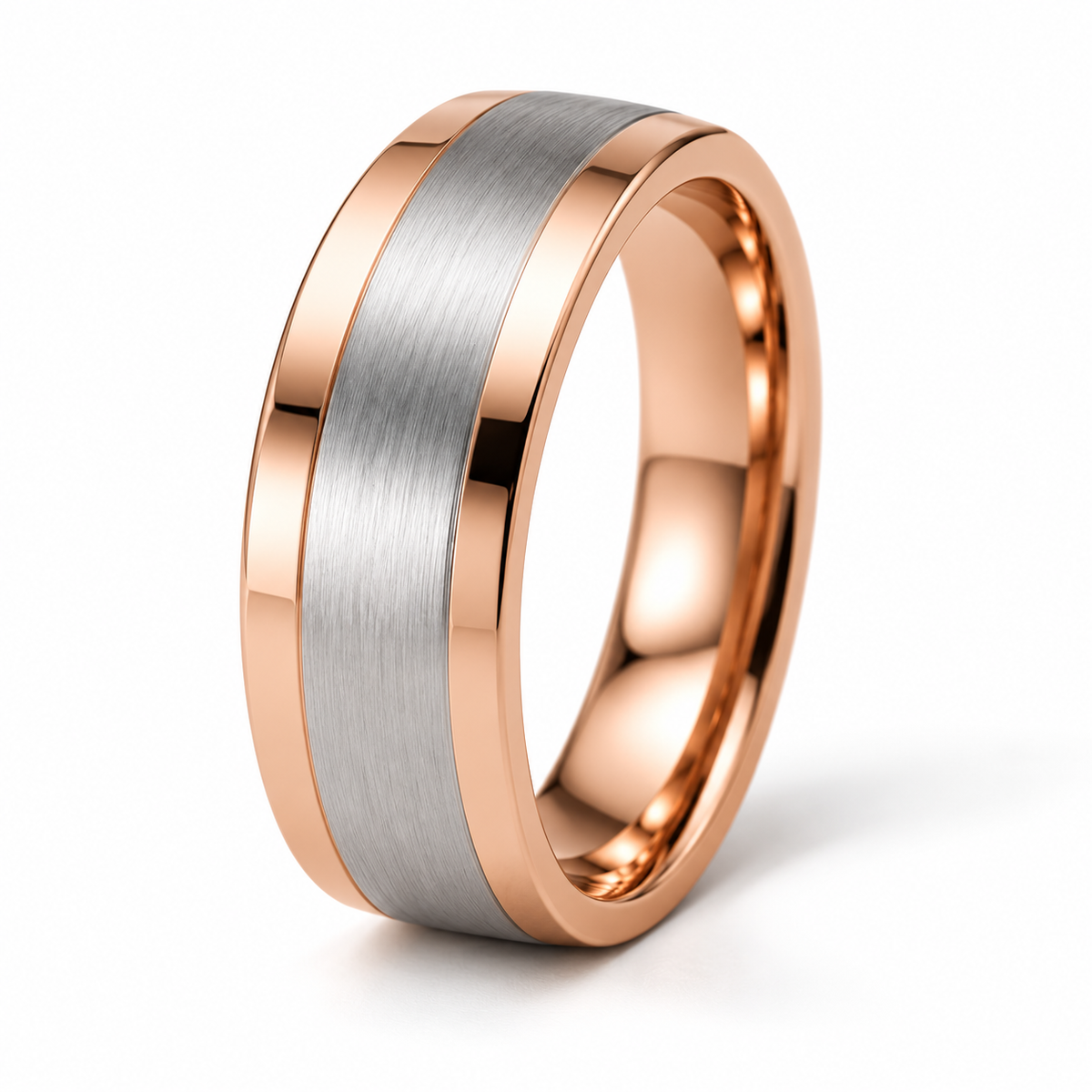 Milan Herren-Ehering Bicolor Roségold und Weißgold – Dreiviertelansicht auf weißem Hintergrund