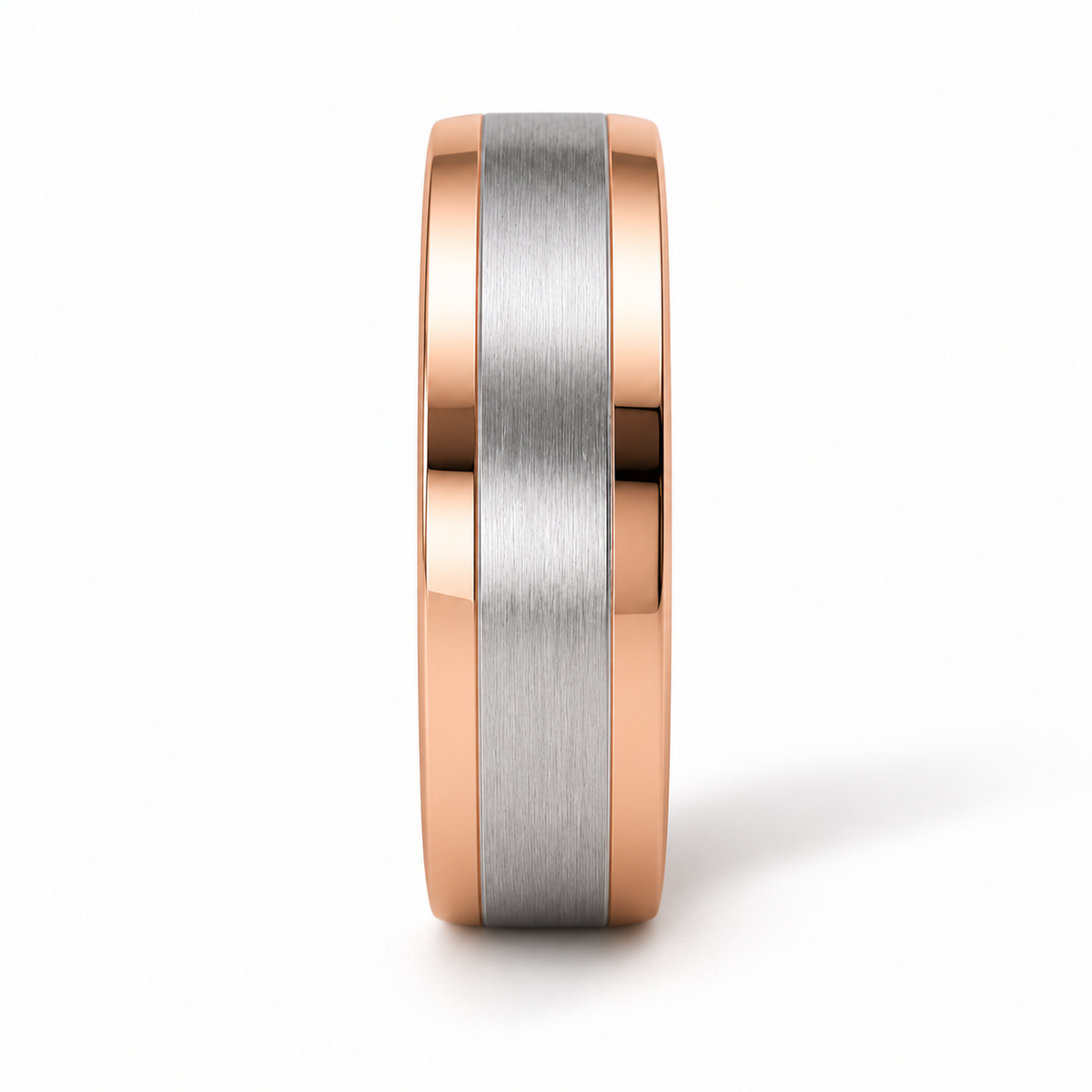 Milan Herren-Ehering Bicolor Roségold und Weißgold – Seitenprofil auf weißem Hintergrund