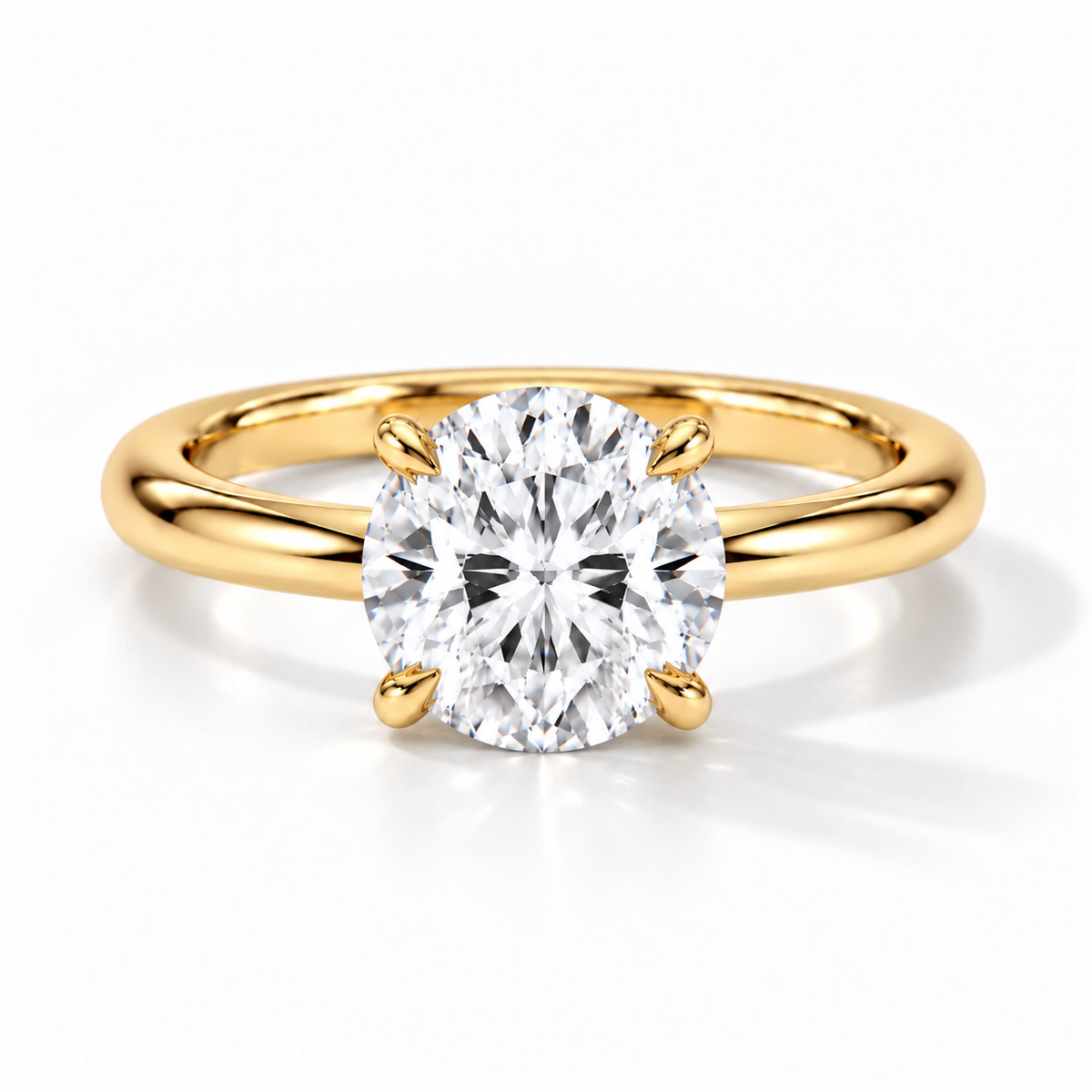 Runder Verlobungsring aus Gelbgold mit Labordiamant und flacher Fassung