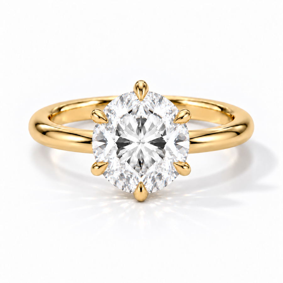 Runder Verlobungsring aus Gelbgold mit Labordiamant und flacher Fassung