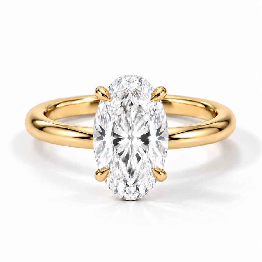 Ovaler Verlobungsring aus Gelbgold mit Labordiamant und flacher Fassung