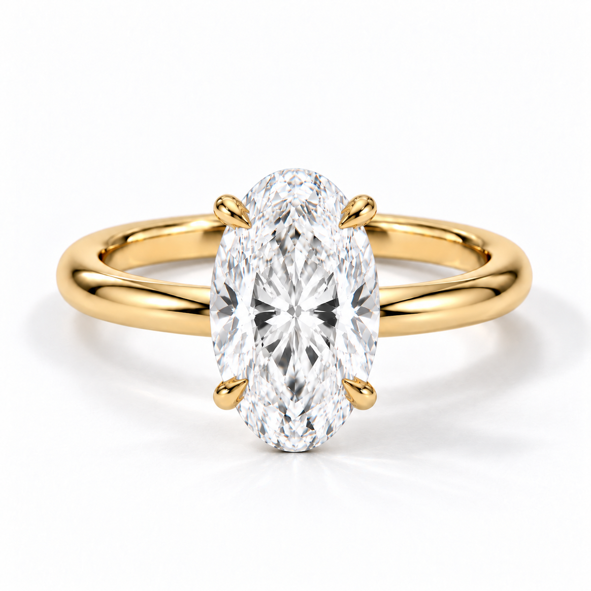 Ovaler Verlobungsring aus Gelbgold mit Labordiamant und flacher Fassung