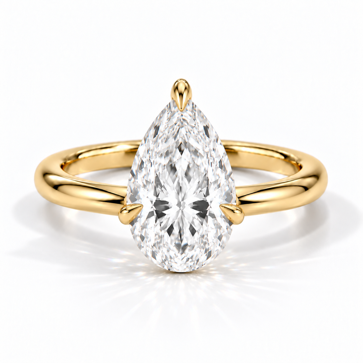 Tropfen Verlobungsring aus Gelbgold mit Labordiamant und flacher Fassung