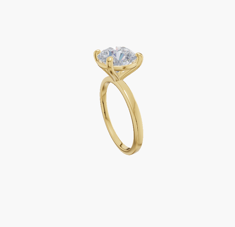 Plain 4 Prongs Round 1.00 ct Lab Diamond 14K Yellow Gold ring