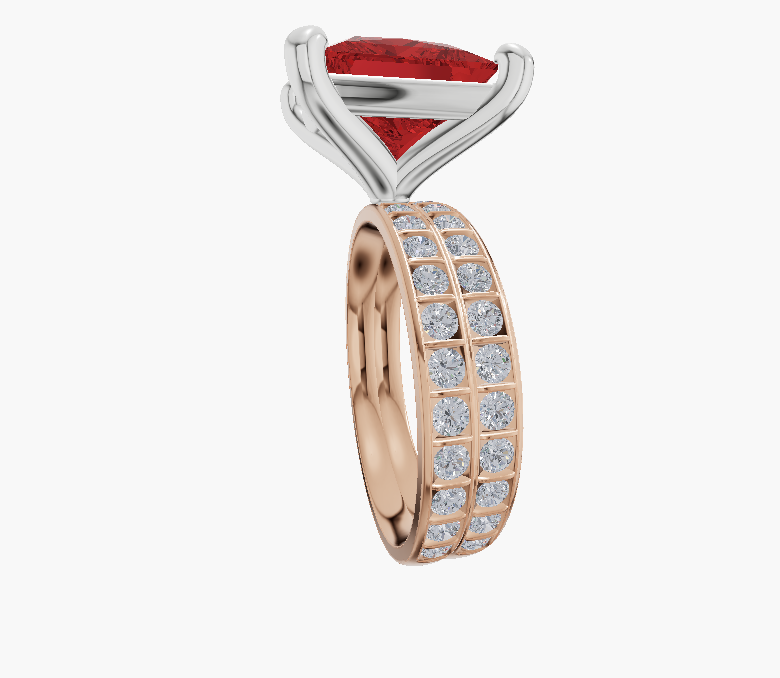 Channel 4 Prongs Princess 5.00 ct Red Lab Diamond 10K Rose Gold ring