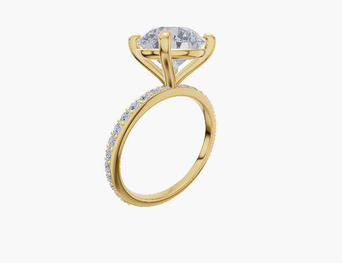 Pave 4 Prongs Round 2.00 ct Lab Diamond 14K Yellow Gold ring