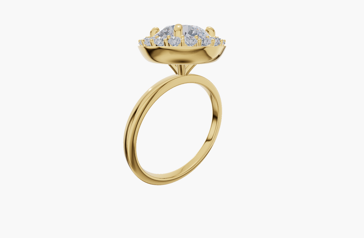 Plain Halo Round 1.00 ct Lab Diamond 14K Yellow Gold ring