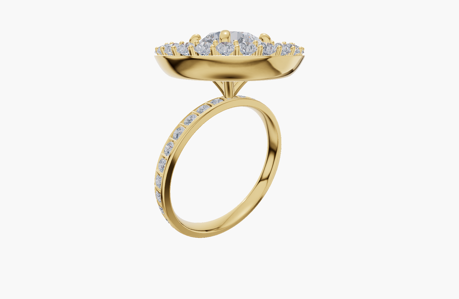 Channel Double Halo Round 1.00 ct Lab Diamond 14K Yellow Gold ring