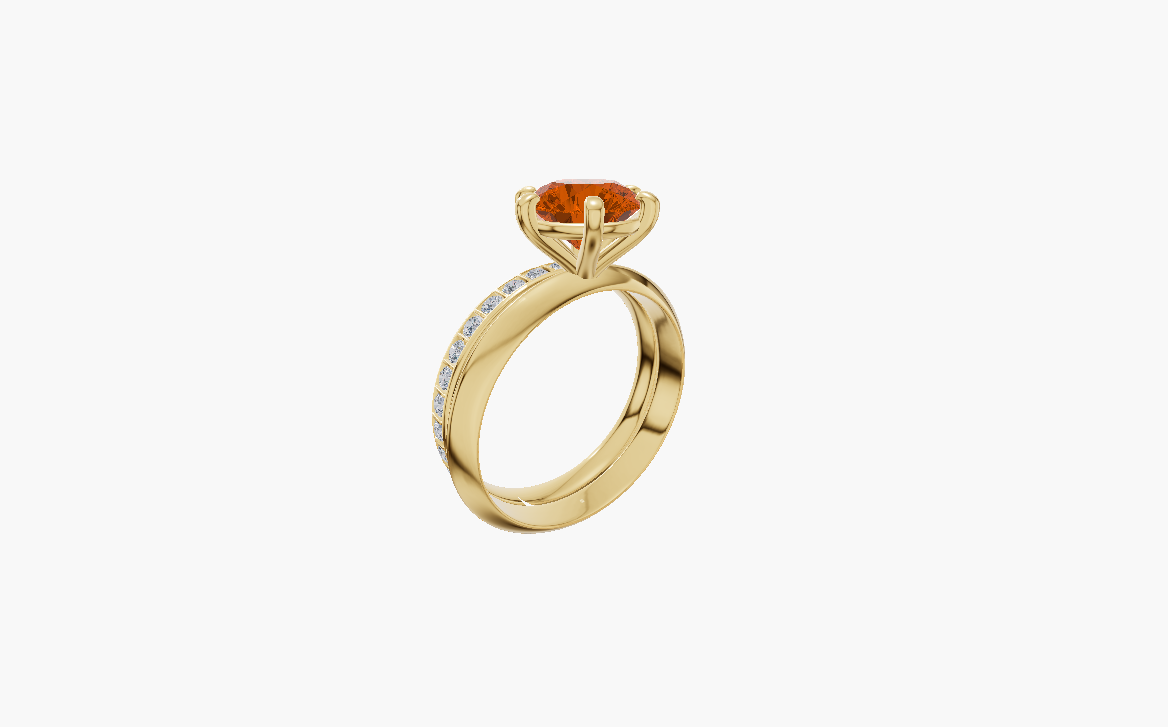 Knife Edge 6 Prongs Round 1.50 ct Orange Lab Diamond 14K Yellow Gold ring
