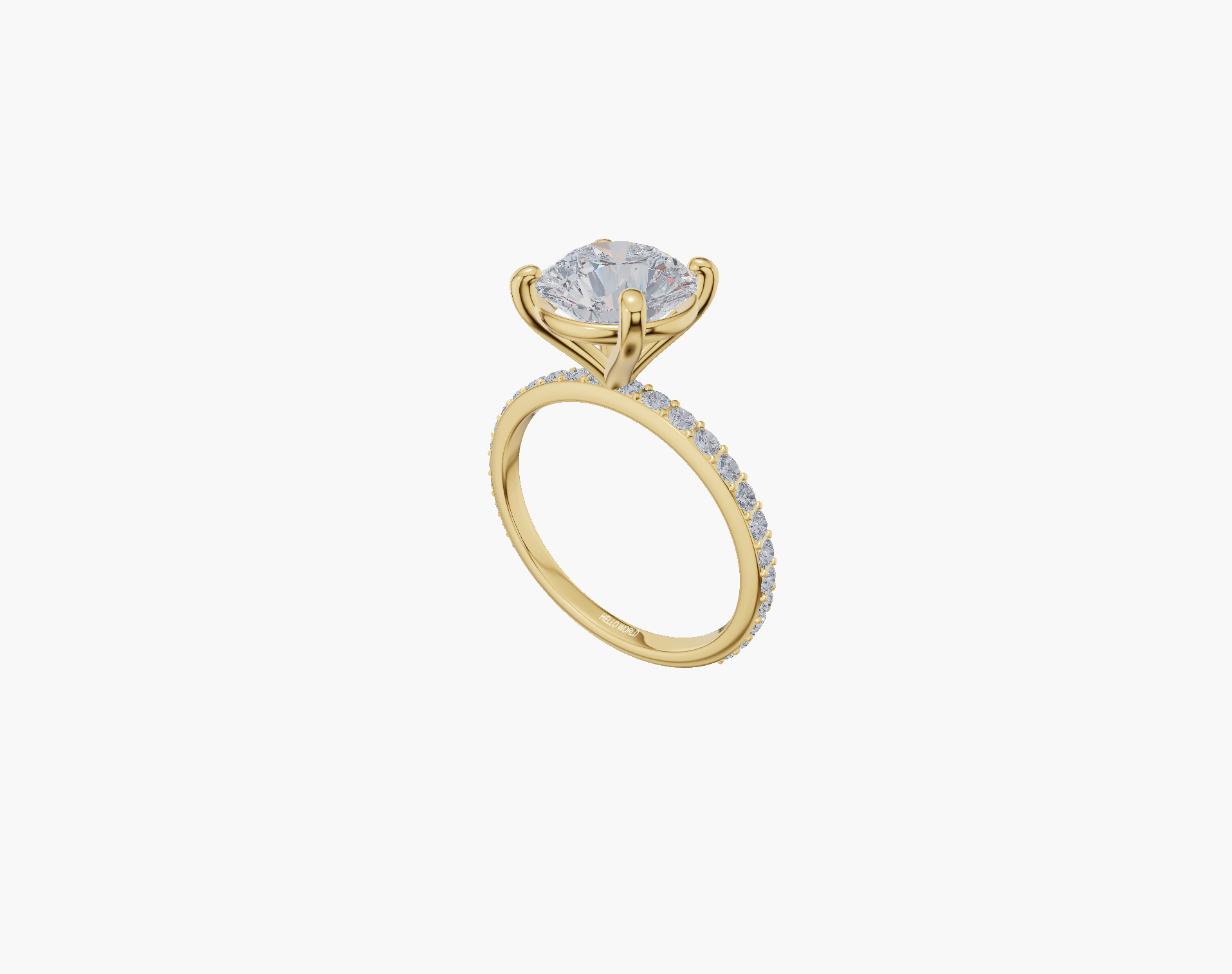 Pave 4 Prongs Round 0.75 ct Lab Diamond 14K Yellow Gold ring