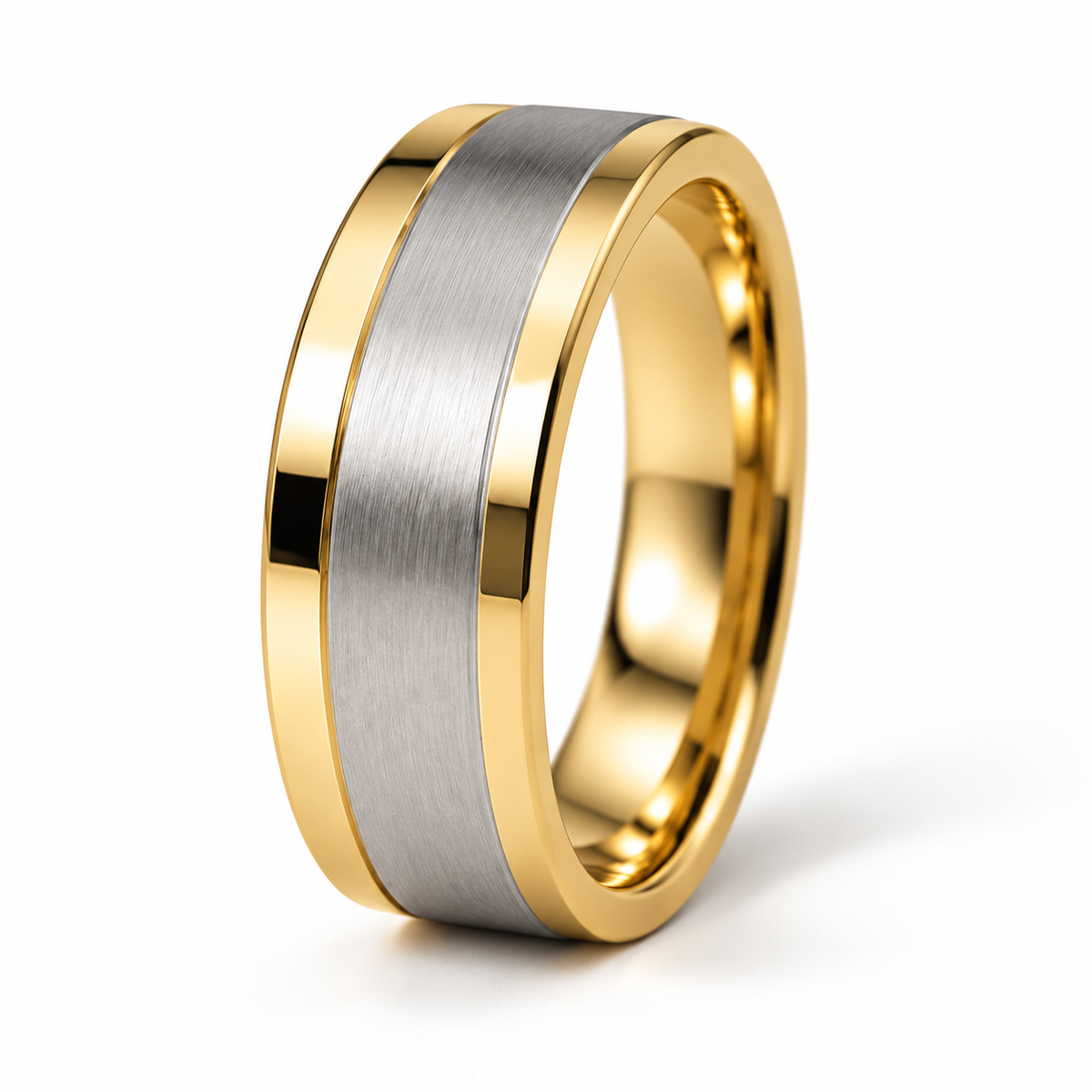 Vincent Herren-Ehering Bicolor Gelbgold und Weißgold – Dreiviertelansicht auf weißem Hintergrund