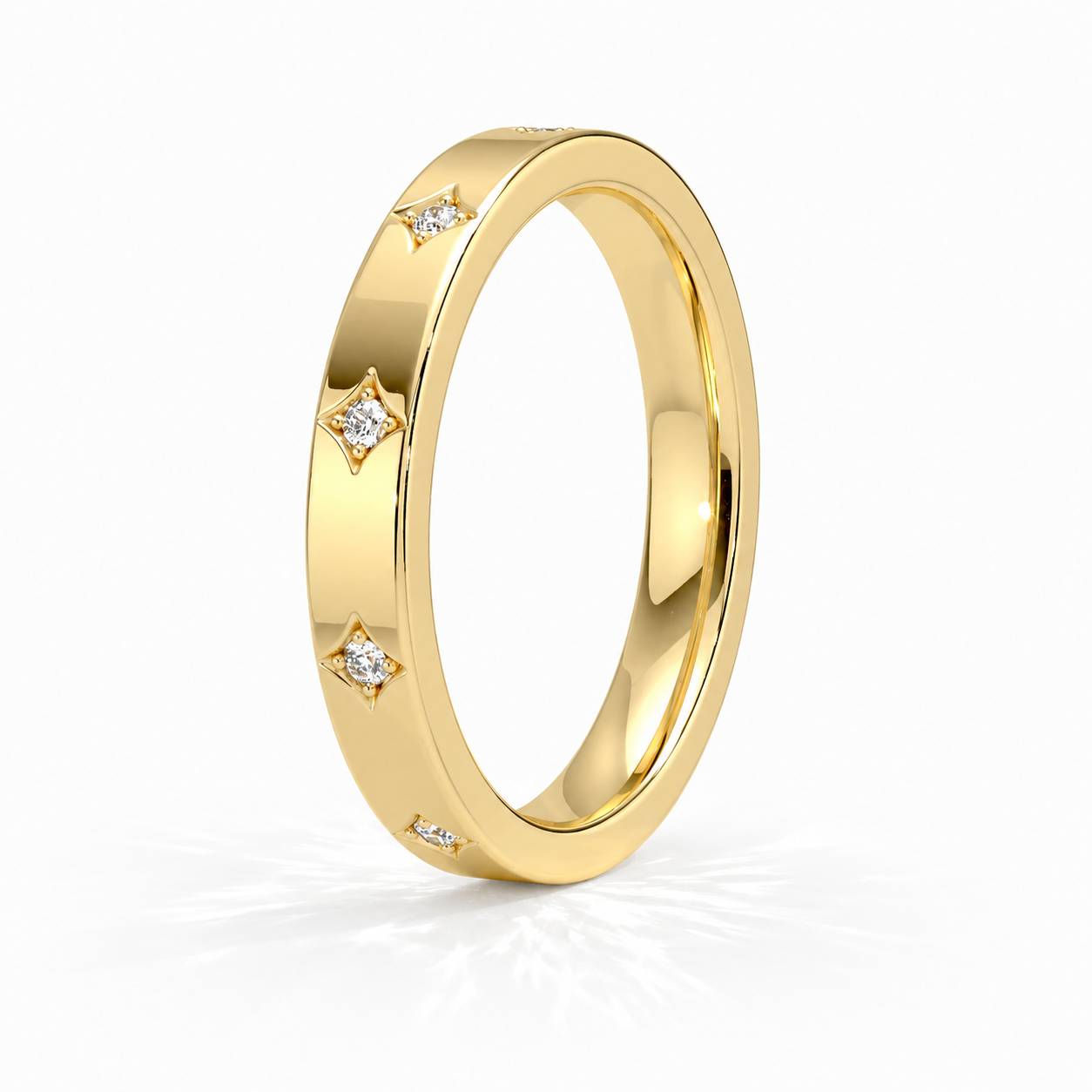 Yellow gold wedding band with individually set diamonds