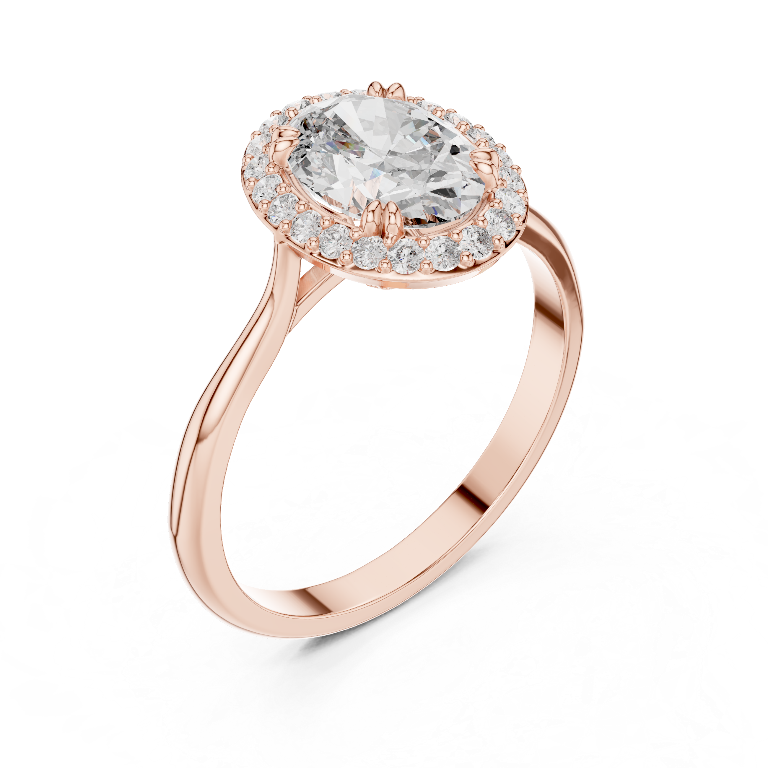Olivia - Oval Solitaire Halo Cathedral Verlobungsring aus 14k Roségold mit einem funkelnden, laborgezüchteten Diamanten - handgefertigt & nachhaltig - von Labgrownlove 
