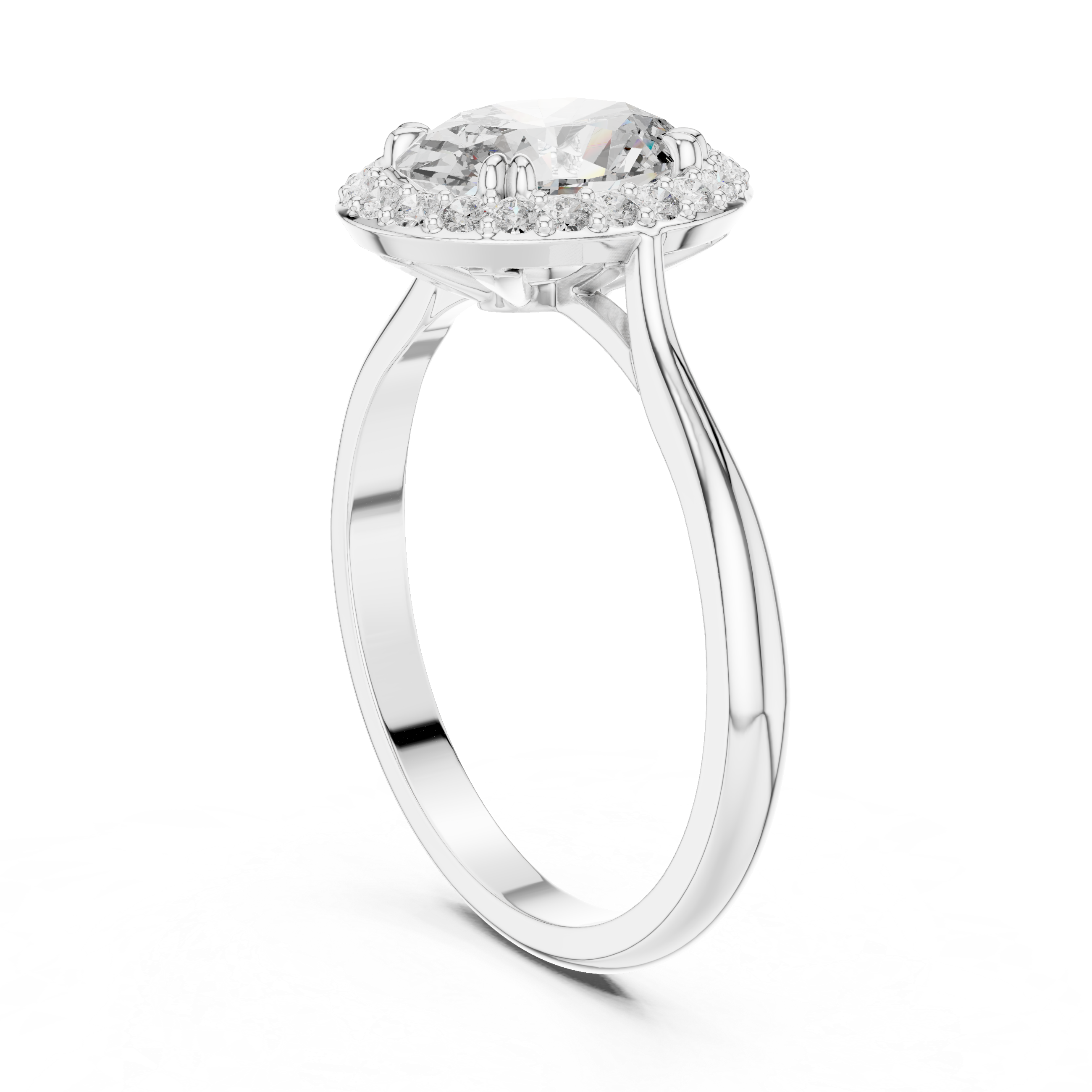 Olivia - Oval Solitaire Halo Cathedral Verlobungsring aus 14k Weißgold mit einem funkelnden, laborgezüchteten Diamanten - handgefertigt & nachhaltig - von Labgrownlove 