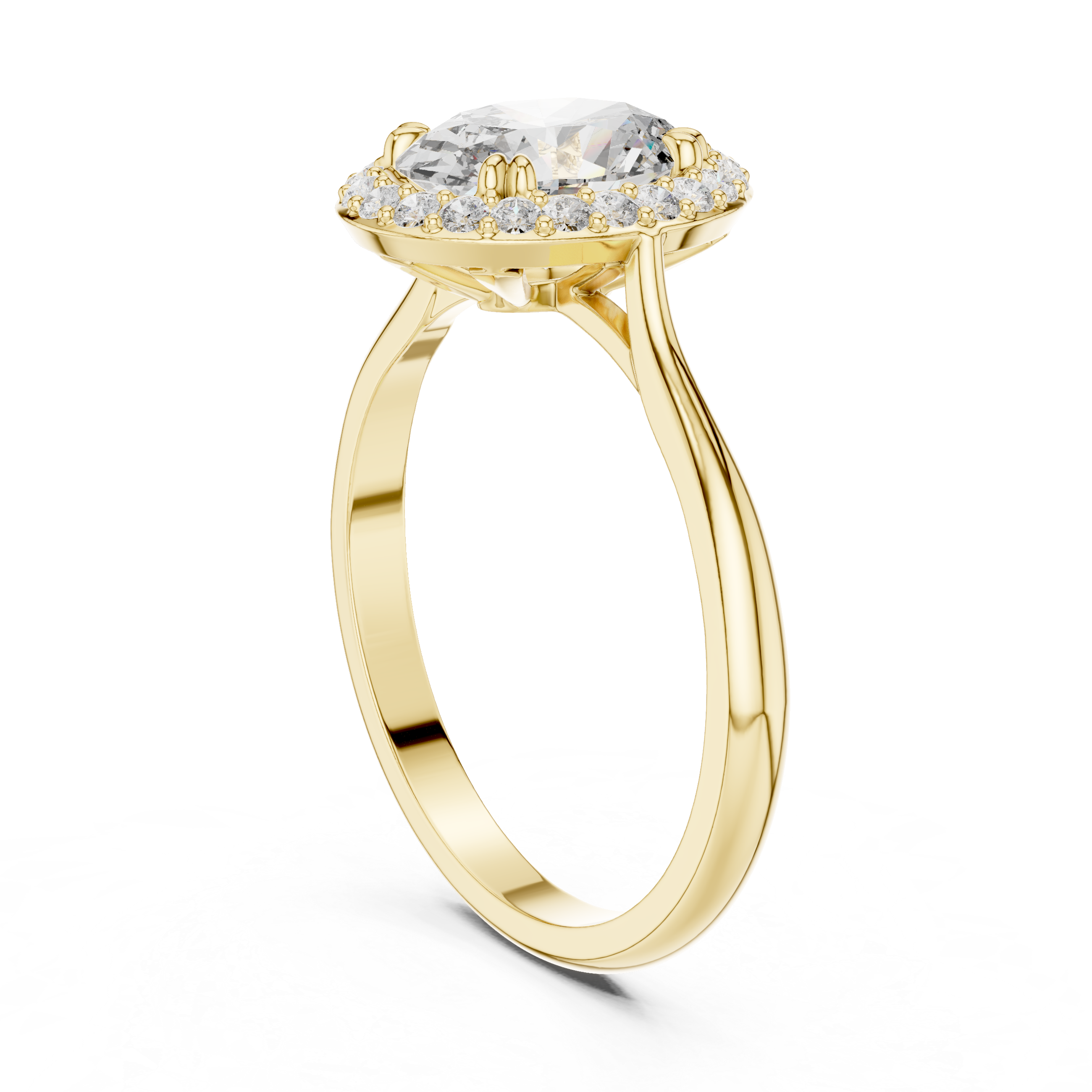 Olivia - Oval Solitaire Halo Cathedral Verlobungsring aus 14k Gelbgold mit einem funkelnden, laborgezüchteten Diamanten - handgefertigt & nachhaltig - von Labgrownlove 