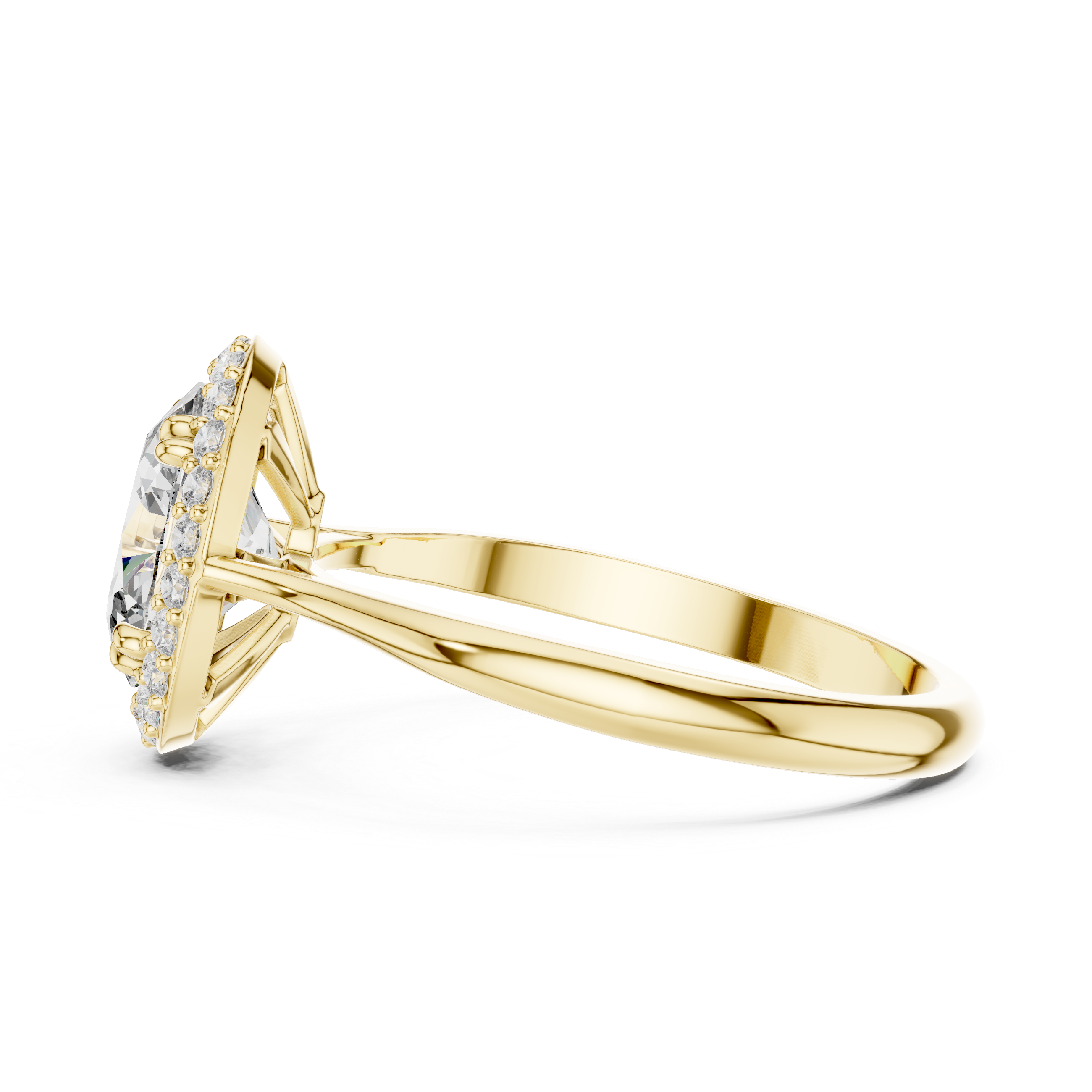 Olivia - Oval Solitaire Halo Cathedral Verlobungsring aus 14k Gelbgold mit einem funkelnden, laborgezüchteten Diamanten - handgefertigt & nachhaltig - von Labgrownlove 
