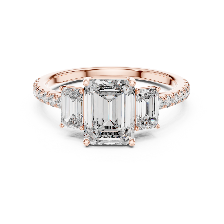 Emerald Dreistein-Verlobungsring aus 14 Karat Roségold mit Labordiamant