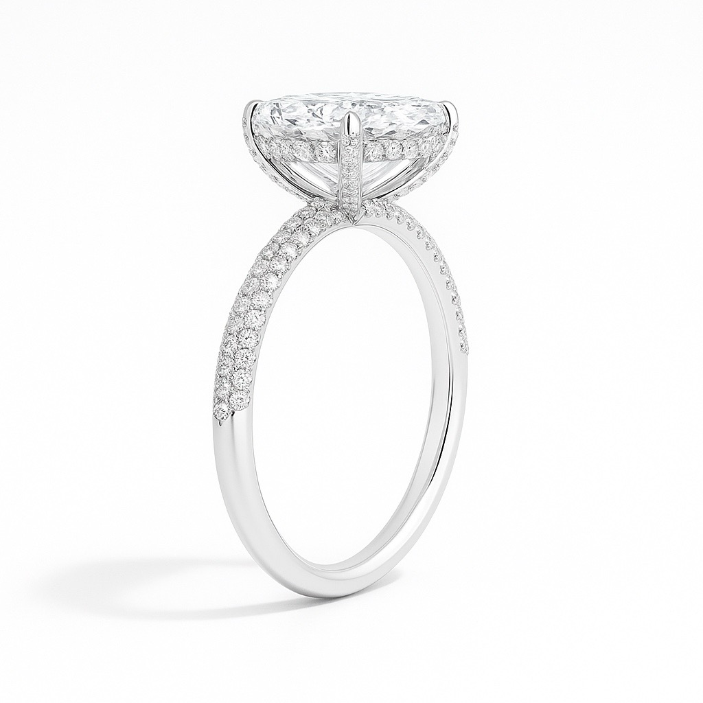 Anna Marquise 3-Reihiger Pavé Verlobungsring aus 14k Weißgold mit einem funkelnden, laborgezüchteten Diamanten – handgefertigt, nachhaltig, von Labgrownlove