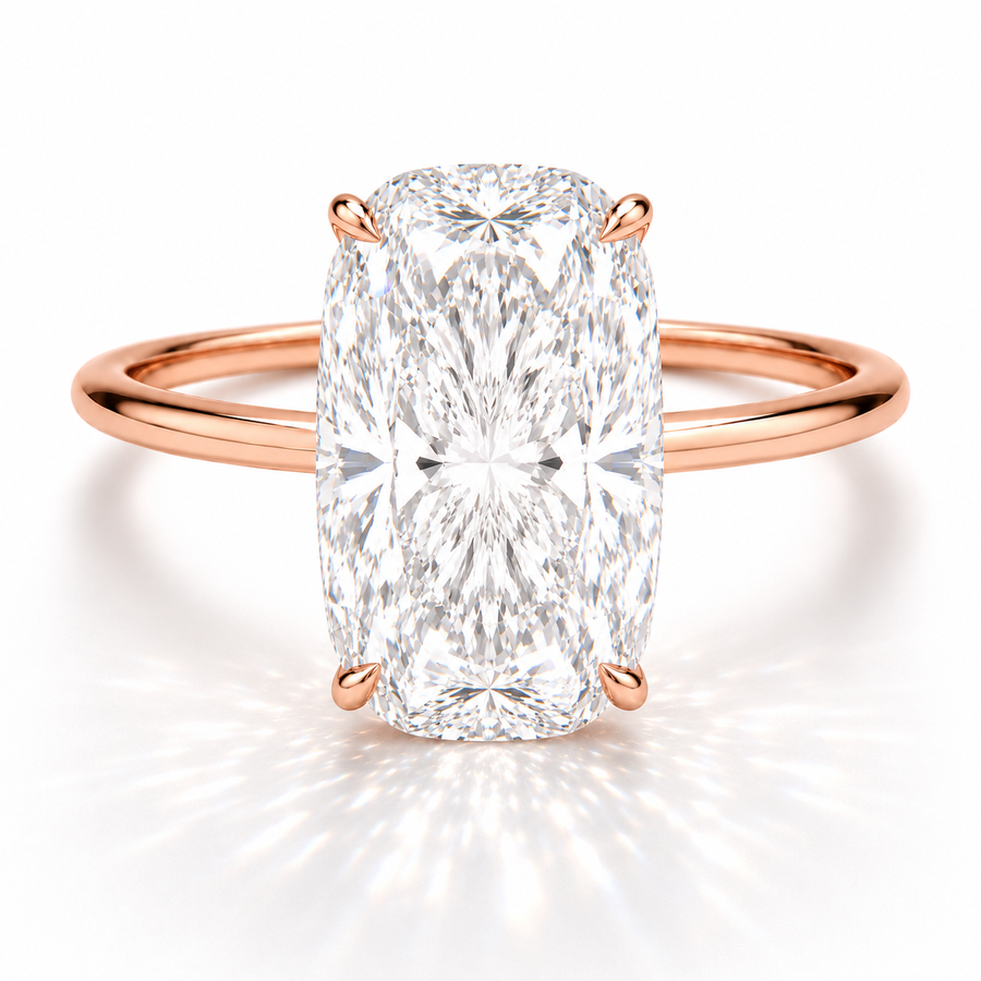 Cushion Verlobungsring aus 18 Karat Roségold mit Labordiamant und Galerieschiene