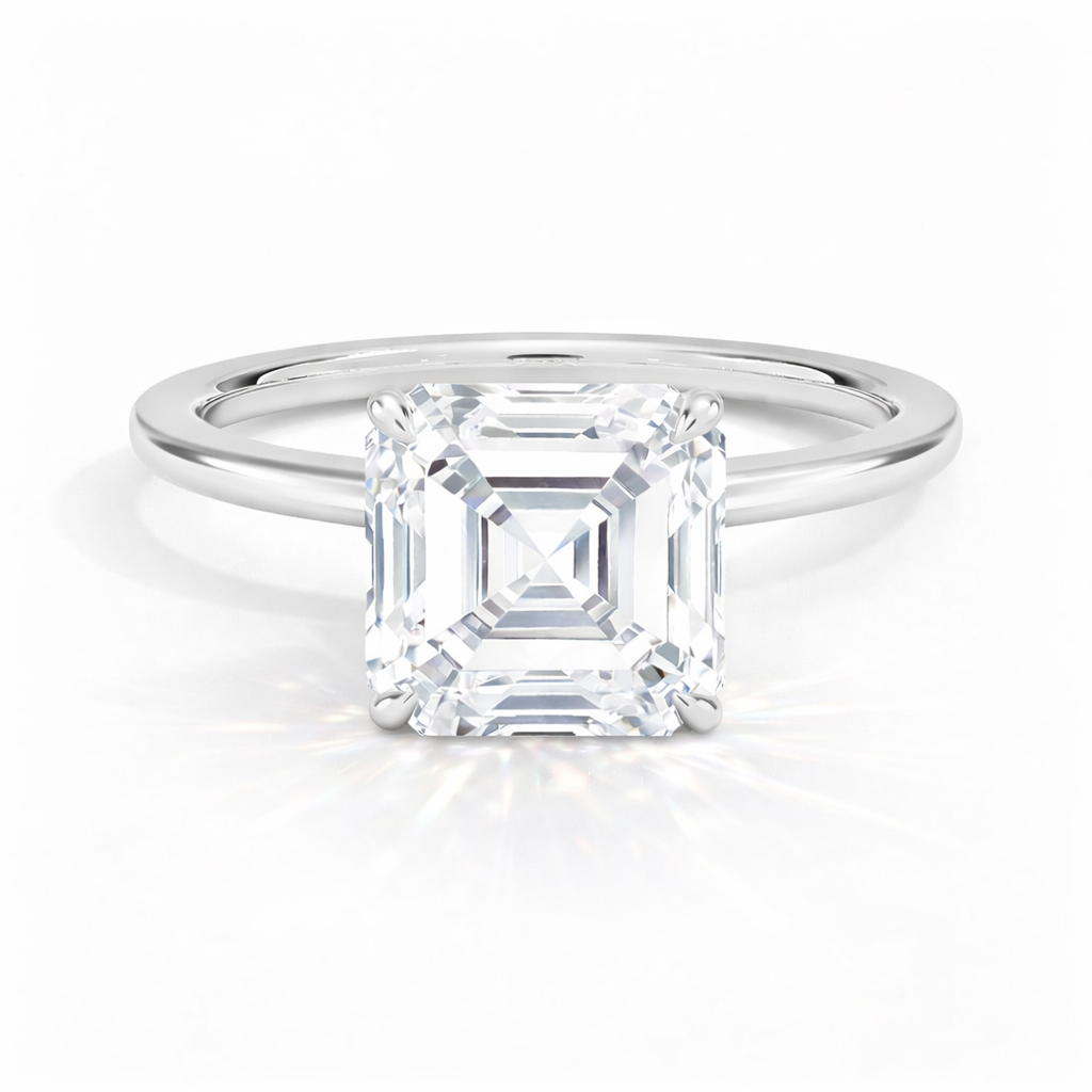 Clara - Asscher Solitär Verlobungsring aus 14k Weißgold mit einem funkelnden, laborgezüchteten Diamanten - handgefertigt & nachhaltig - von Labgrownlove 