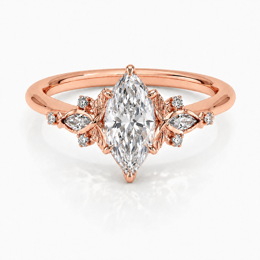 Marquise Cluster-Verlobungsring aus 14 Karat Roségold mit Labordiamant