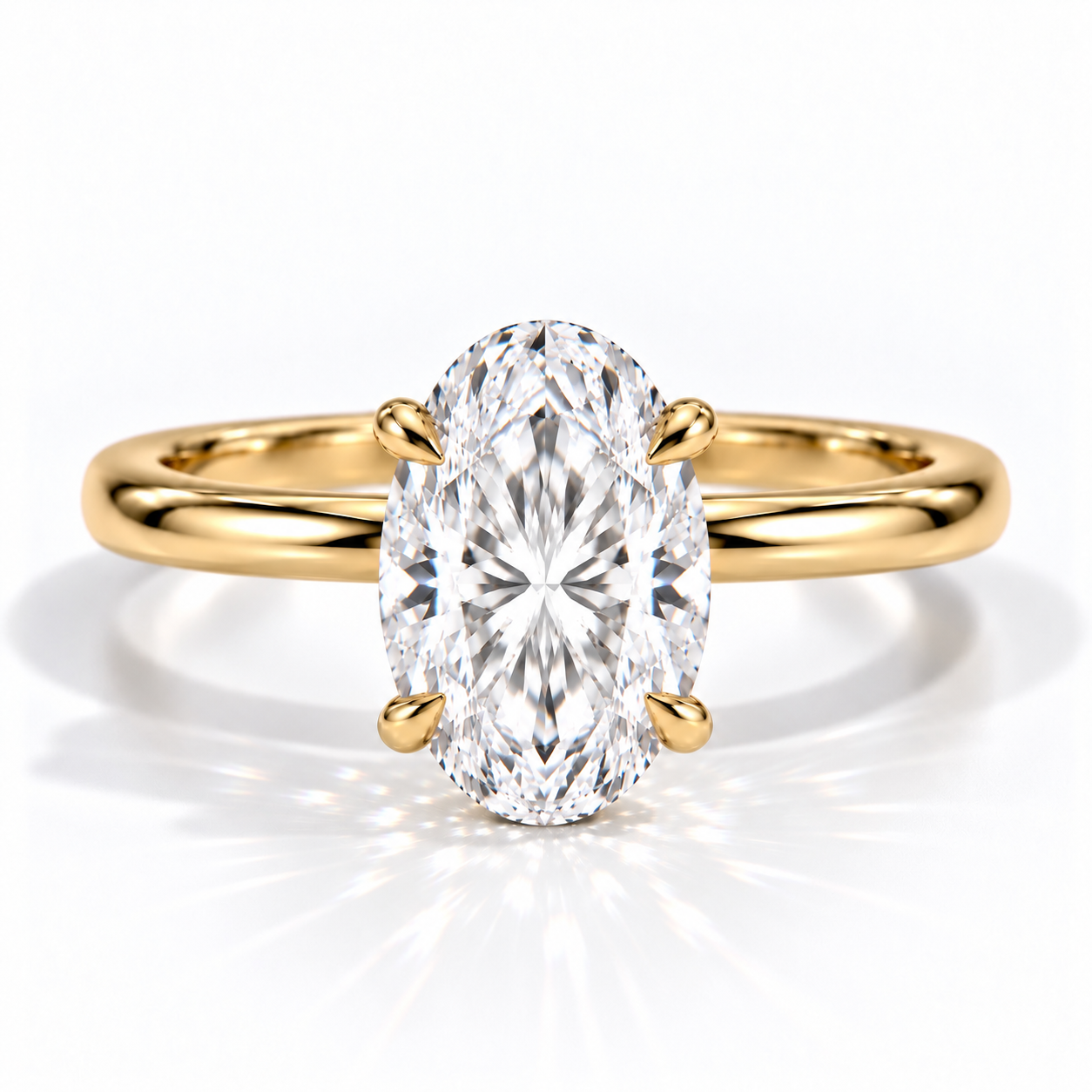 Stacy - Oval Solitär Verlobungsring aus 14k Gelbgold mit einem funkelnden, Tulpen Setting Laborgezüchteter Diamant - handgefertigt & nachhaltig - von Labgrownlove 