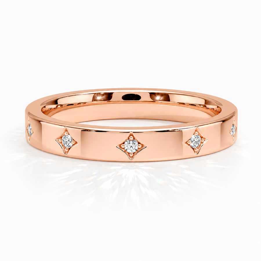 Ehering aus 14 Karat Roségold mit runden Labordiamanten