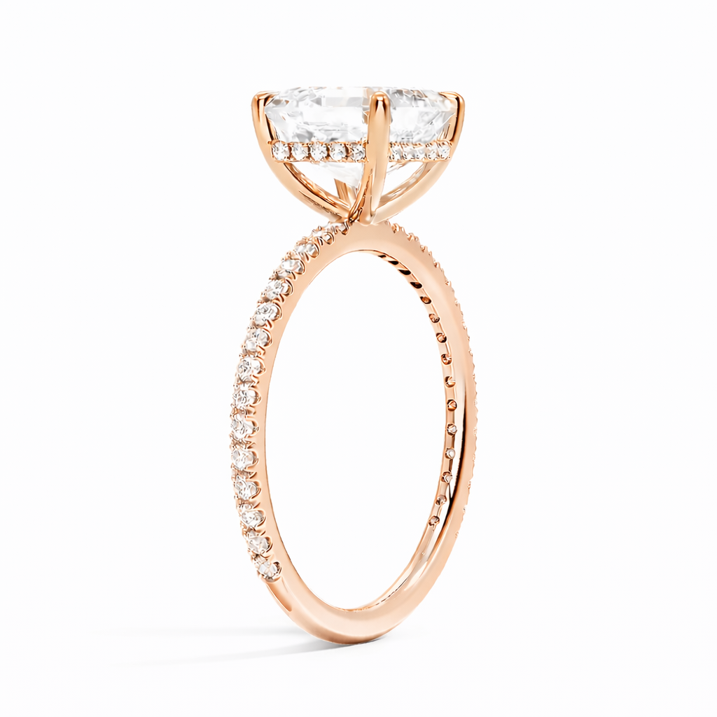 Hanni Herzförmiger Pavé hidden Halo Verlobungsring aus 14k Roségold mit einem funkelnden, laborgezüchteten Diamanten – handgefertigt, nachhaltig, von Labgrownlove