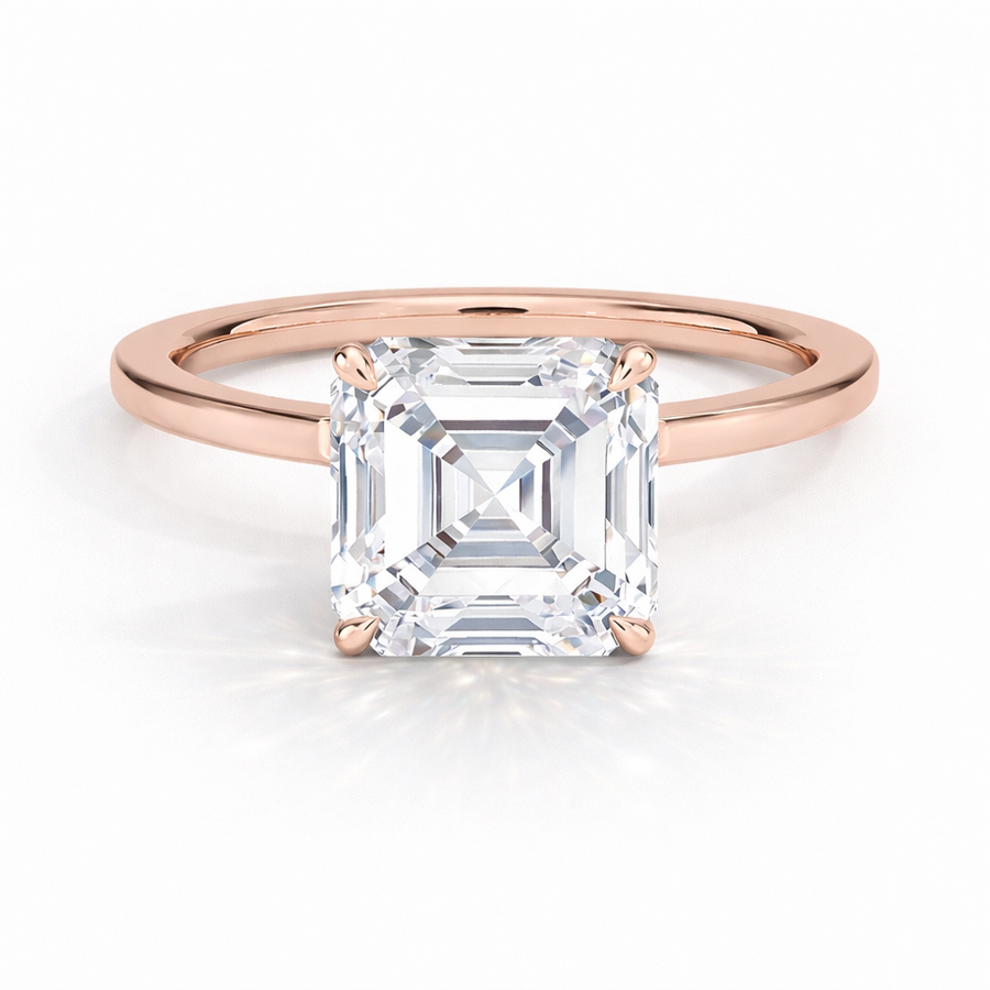 Asscher Verlobungsring aus 14 Karat Roségold mit Labordiamant und Tulpenfassung