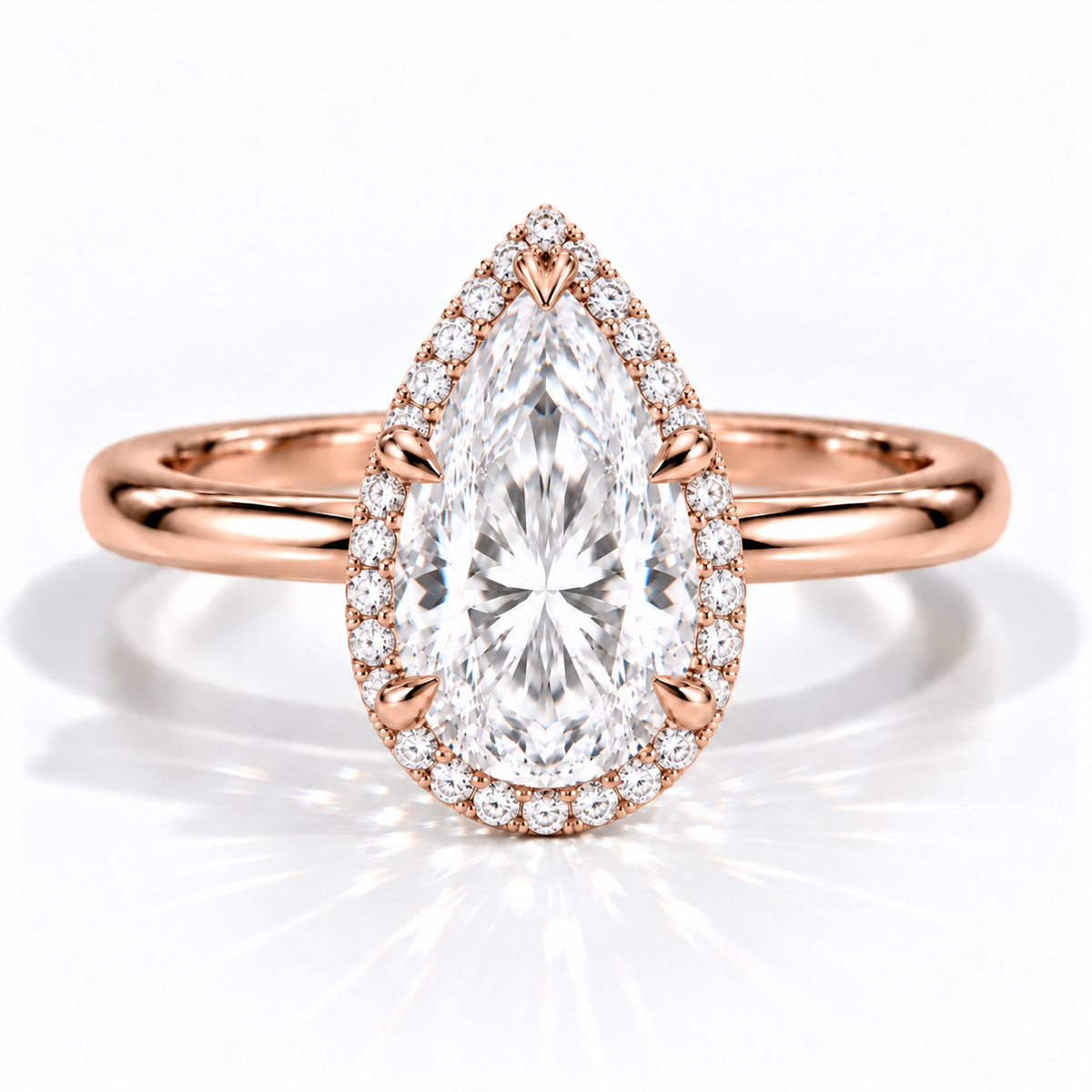 Tropfen Halo-Verlobungsring aus Roségold mit Labordiamant