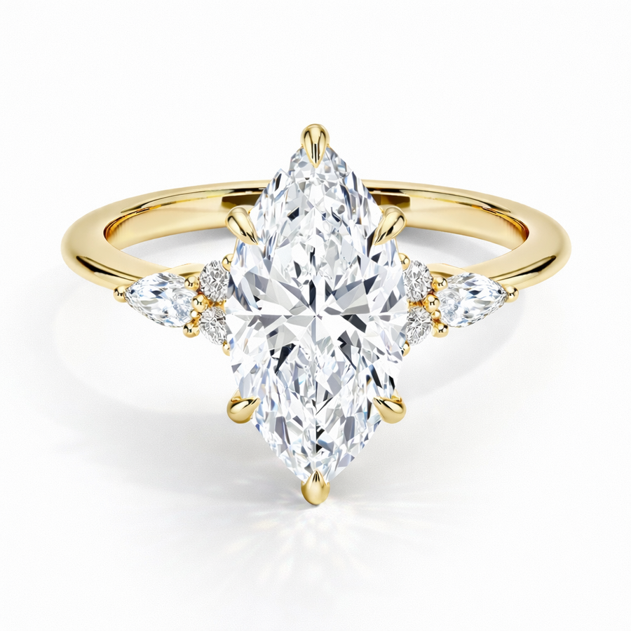 Marquise Cluster-Verlobungsring aus 14 Karat Gelbgold mit Labordiamant