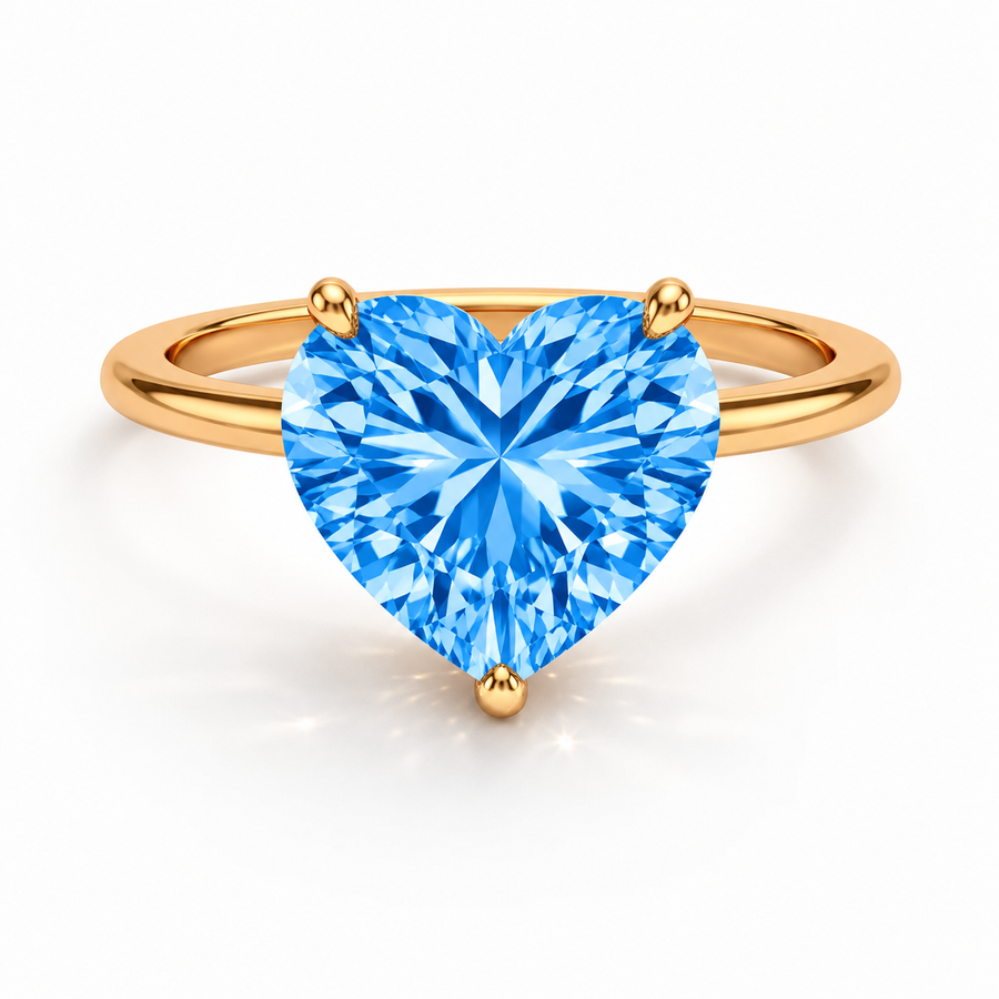 Herz Solitär-Verlobungsring aus 14 Karat Gelbgold mit blauem Labordiamant