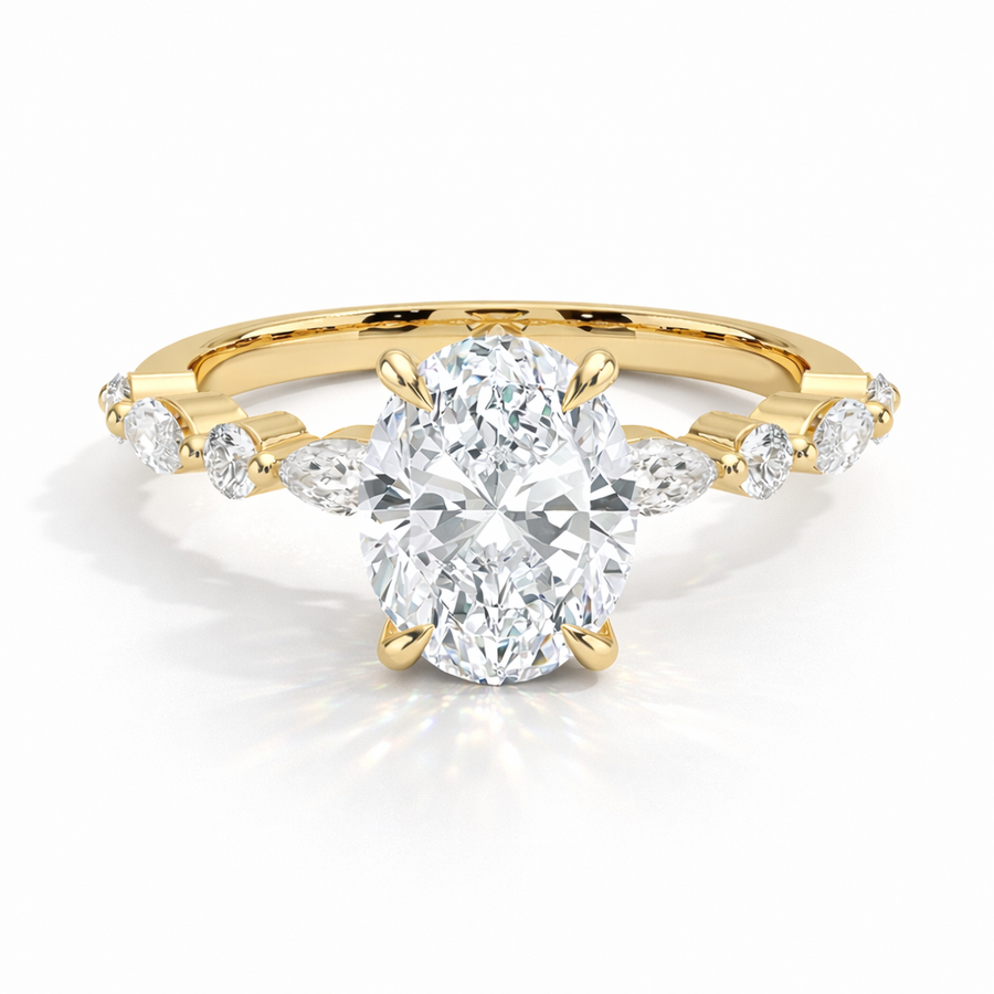 Ovaler Verlobungsring aus Gelbgold mit Labordiamant