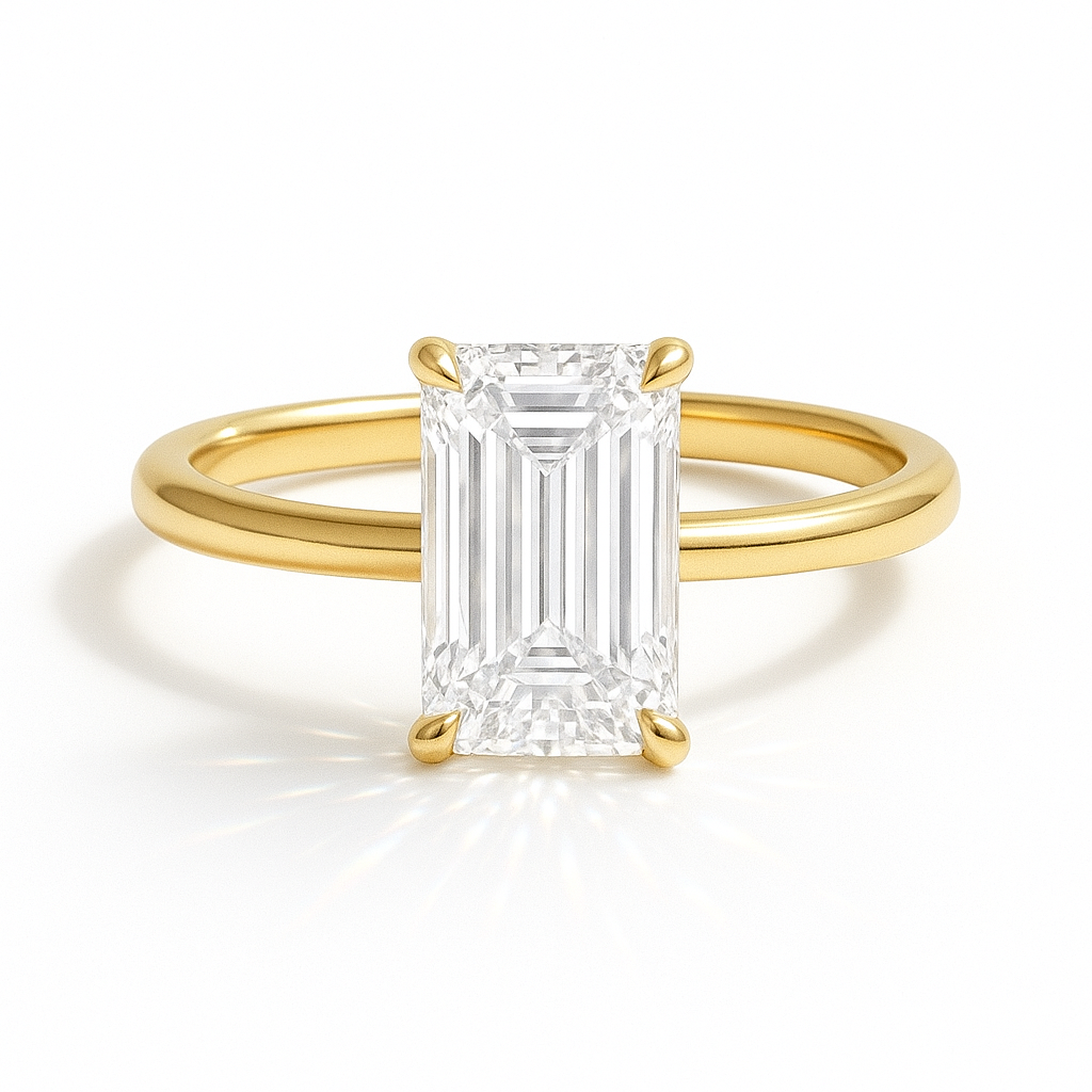 Celina Emerald Solitär Verlobungsring aus 14k Gelbgold mit einem funkelnden, laborgezüchteten Diamanten – handgefertigt, nachhaltig, von Labgrownlove